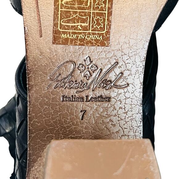 Patricia Nash WomenSz 7 Black Woven Leather Ankle Booties Boots Rosetta Open Toe - Picture 10 of 11